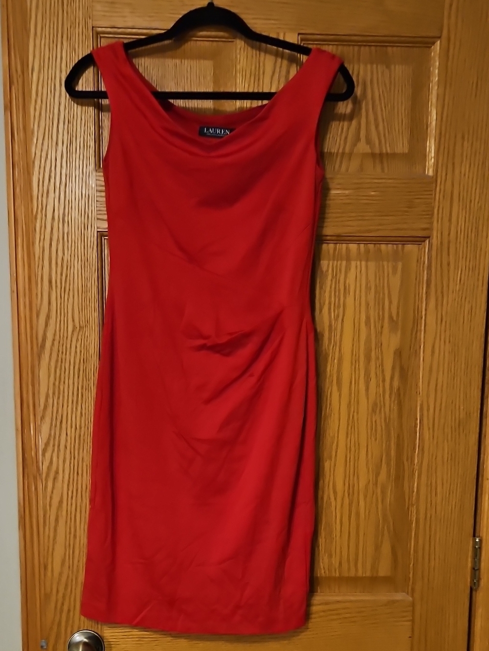 Lauren Ralph Lauren Red Sleeveless Sheath Dress with Scoop Neckline
